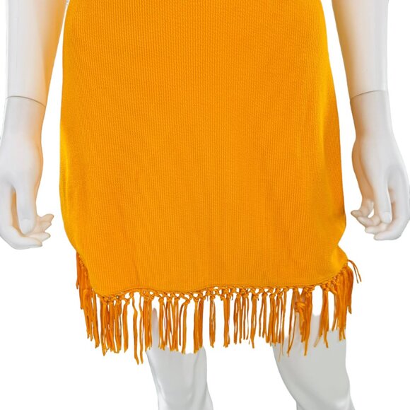 Saylor NEW Leyna Mango Gold Fringe Halter Bodycon Mini Dress Size M - Picture 2 of 6